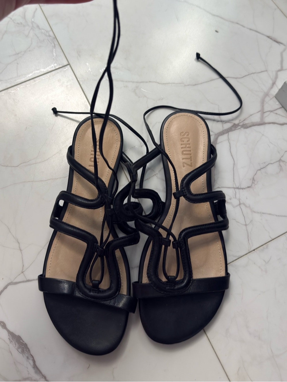 SCHUTZ Black Strappy Lace-Up Open-Toe Sandals